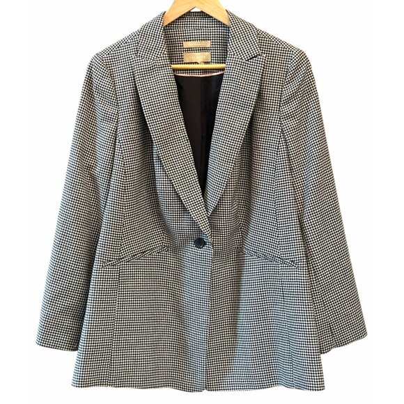 Talbots Plus Sz Black White Wool Houndstooth Blazer Single Button Preppy Classic - Picture 1 of 7